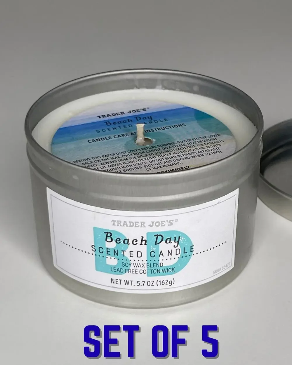Set of 5 Trader Joe’s Beach Day Summer Scented Candle — Soy Wax, 20 Hours, 5.7oz